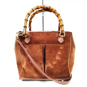Vintage Gucci Suede Bamboo Handle Bag